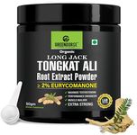 GREENDORSE Organic Tongkat Ali Longjack Root Extract Powder, 2% Eurycomanone | 3 Months Supply | Enhanced testosterone Level, Stamina and Stress tolerance, Vegan Friendly, 50g