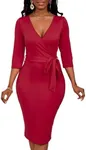 Women's Bodycon Pencil Dress - 3/4 Sleeve Elegant Cocktail Party Business Work Dress for The Modern Professional with Belt