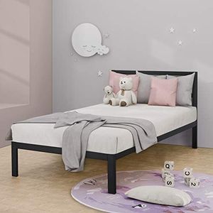 Zinus Mia Single Black Bed Frame Modern Metal Steel Headboard Furniture Mattress Platform with Under Bed Storage, Black