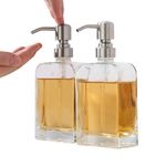 Heouty Glass Soap Dispenser with Rust Proof Stainless Steel Pump, Kitchen Hand and Dish Soap Dispensers 2 Pack Set, Refillable Hand Sanitizer Clear Soap Dispenser Bathroom Set, Brushed Nickel