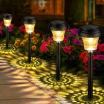 YUNJAYI Solar Lights Outdoor Waterproof 4 Pack, LED Solar Pathway Lights with Warm Light & RGB Color Changing, Auto On/Off Solar Garden Lights Landscape Lighting for Yard, Driveway, Path Light