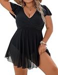 Blooming Jelly Women's Plus Size Bathing Suit One Piece Swim Dress Tummy Control Swimsuit Front Cross Swimwear(Black, 4X-Large