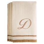 Monogrammed Gifts, Fingertip Towels, 11 x 18 Inches - Set of 4- Decorative Golden Brown Embroidered Towel - Extra Absorbent 100% Cotton- Personalized Gift- for Bathroom/Kitchen- Initial D (Ivory)