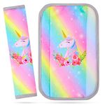 MHJY Seat Belt Pads for Kids Seatbelt Strap Cover 2 Packs Unicorn Car Seat Belt Covers Soft Comfortable Harness Pad for Toddlers Girls Boys Children, Rainbow