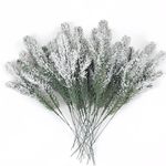 HBell 24Pcs Snowy Artificial Pine Needles Branches Twigs 24cm Fake Frosted Pine Picks Greenery Stems Christmas Pine Tree Pick Winter Faux Fir Pine Sprays Twig for Crafts Christmas Wreaths Season Decor