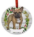 French Bulldog Ornament - E&S Pets - DIY Personalizable - Dog Gifts - Ceramic Round Ornament with Glazed Finish - X-mas Decoration - Christmas Ornaments Craft Gifts - Ornaments for Pet Lovers