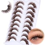 Fluffy Brown Eyelashes Cat Eye Lashes Wispy False Lashes Clear Band Fox Eye Strips Lashes 20MM Faux Mink Eyelashes Thick Brown Lashes Long Fake Lashes 9 Pairs by Zegaine