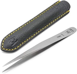 GERMANIKURE Professional Perforated Slanted Tweezers - FINOX Stainless Steel sharp tweezers in Leather Case - Professional Tweezers –Easy to use best tweezers- Ethically made in Solingen Germany -4405