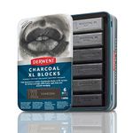 Derwent Charcoal XL Blocks 6 Tin, Set of 6, 60mm Extra-Large Block, Naturally Water-soluble, Ideal for Sketching, Drawing and Expressive Mark Making, Professional Quality, 2306196