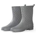 Petrass Women Outdoor Rain Boots Black, Waterproof Lady's Rainwear Mid Calf, Lightweight Cute Rain Booties for Ladies, Fashion Comfortable Garden Shoes, Grey 9