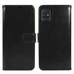 Zase Galaxy A51 Wallet Case, Compatible w/Samsung Galaxy A51 6.5 inch Verizon/Tmobile/AT&T Professional Protective Flip Pouch Premium PU Leather Cover Kickstand ID Card Pocket Strap (Luxury Black)