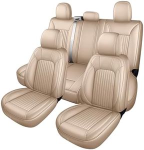 MINGBRON Ford Seat Covers, Leather Pickup Seat Cushion Cover Fit for 2009-2026 Ford F150 SuperCrew & F250 F350 F450 Super Duty Crew Cab XL XLT Lariat King Ranch Platinum(Full Set/Beige)