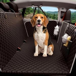 Dog Car Seat Cover for Back Seat, Hard Bottom Dog Hammock, Pet Bed Extender for 2-4 Large/Medium Dogs, Waterproof Seat Protector, Universal L Size Fits for SUV Medium Truck, Black/Grey