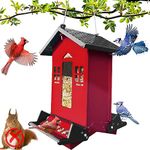 Squirrel Proof Bird Feeder, Red Metal Bird Seed Feeder for Outdoors Hanging Chew-Proof, 5lbs Large Seed Capacity for Cardinal, Finch, Sparrow, Blue Jay, Swallow, Parrot