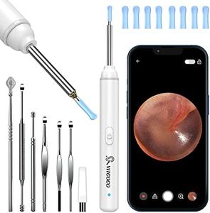 VITCOCO Ear Wax Removal, 1920P FHD Wireless Otoscope Earwax Removal Tool, WiFi Ear Endoscope with LED Lights, 3mm Mini Visual Ear Inspection Camera Silicone Ear Pick for Adults Kids Pets (Light White