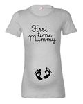 beyondsome Women's First Time Mummy Ladies Maternity T Shirt Preganancy T-Shirt Fun (XL - 16, Heather Grey/Black Print)