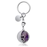 Jovivi Amethyst Crystal Keyring Sliver Moon Star Stone Healing Gemstone Keychain Car Key Ring Key Chain Hanging Bag Charms Women