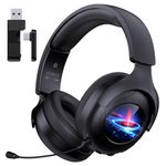 Gtheos 2.4GHz Gaming Headset Wireless for PS5, PS4, PC, Switch, Fortnite/Starfield/FPS Gamers, Bluetooth 5.3 Gaming Headphones with Noise Canceling Mic, 45H+ Battery, Bass Sound, RGB Light -Black