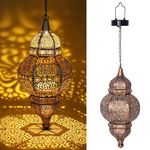 Hanging Solar Lights, Outdoor Decor Solar Lantern, Waterproof Metal Moroccan Lantern for Outside Patio Pathway Yard Front Porch Backyard Garden Decorative