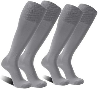 FOOTPLUS Mens Grey Socks Knee High, Unisex Over Calf Solid Team Sports Volleyball Softball Baseball Long Tube Back to School Homecoming Socks,2 Pairs,Small