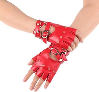 aoozleny Women Girls Fingerless Gloves,PU Leather Biker Punk Gloves with Belt Up Closure and Rivet Design