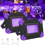 T-SUN 2 Packs UV Light, 60 LED Black Light Fixture, 400-405 nm Wavelength 2 Modes 6000mAh Blacklight for Halloween Decorations Outdoor Glow Party Body Paint Night Fishing