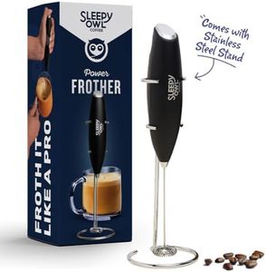 Sleepy Owl Powerful Milk Frother for Coffee | Black Color | Battery Operated Electric Frother | Stainless Steel Whisk with Frother Stand | Best for Coffee, Lattes, Milk, Hot Chocolates