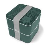 monbento - Large Bento Box MB Square Jungle with Compartments Made in France - Leakproof Lunch Box for Work/School and Meal Prep - BPA Free - Food Grade Safe - Nature Pattern - Green