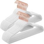 SONGMICS Velvet Hangers, Set of 50 Clothes Hanger with Rose Gold Swivel Hook, Non-Slip, and Space-Saving, 0.2-Inch Thick, 17.1-Inch Long for Coat, Shirt, Dress, Pants, Tie, Cloud White UCRF021W02