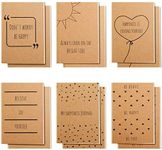 BELLE VOUS 12 Pack A6 Brown Kraft Notebook - Journal Notepads 6 Designs - 10.5 x 14.8cm - 80 Pages Lined Inspirational Notepads - Happy Themed Small Pocket Notebooks for School, Office & Travel Gifts