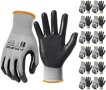 MANUSAGE Safety Work Gloves, Nitrile Work Gloves For Men and Women, Work Gloves With Touchscreen Fingers, Work Gloves men, Men's work gloves with grip,mechanics gloves (Size-L, Grey, 12 Pairs)