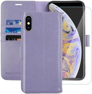 MONASAY Wallet Case Compatible for iPhone Xs MAX, 6.5-inch, [Glass Screen Protector Included] [RFID Blocking] Flip Folio Leather Cell Phone Cover with Credit Card Holder, Lavenders