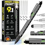 Tirmrin Novelty Gifts 9 in 1 Pens for Men, Multi Tools Pen EDC Unique Gadget as Christmas, Valetentine's Day, Father' Day, Birthday Pens Gifts for Dad, Boyfriends (Black-long)