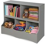 Badger Basket Multi-Bin Toy Storage Organizer and Book Shelf for Kids - Gray