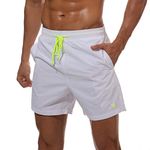 Rdruko Men's Swim Trunks Quick Dry Mens Boardshorts 7 Inch Inseam Mens Bathing Suits with Mesh Lining(White, CA M)