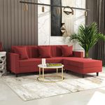 FURNITUREWALLET Blush- 4 Seater - L Shape Convertible Sofa Set for Living Room Furniture Sets 3 Piece Small Sofa, Modular Sectional Couch for Small Space, Upholstery-Velvet Fabric, Color - Coral Red