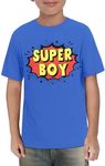 Super Boy Shirts for Toddler Cartoon Graphic Tee Birthday Party Clothes Summer Short Sleeve Tops Blue