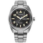 Citizen Mens Garrison Eco-Drive Watch 42mm Silver-Tone Super Titanium Case Silver-Tone Super Titanium Bracelet with Black Dial (BM8560-53E)