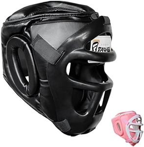 Farabi Sports Boxing Headgear Grill Head Guard MMA Training Kickboxing Sparring Gear Removable Front Bar Gril (Black, Small)