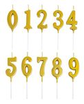 EAKE 10-Pieces Number Candles 0-9 Birthday Candles for Cake, Gold Number Birthday Candles Bulk 0 1 2 3 4 5 6 7 8 9 for Happy Birthday Wedding Anniversary Party Supplies Cake Decoration (10-Count)