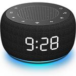 BUFFBEE Sound Machine & Alarm Clock 2-in-1, 0-100% Clock Face Brightness, Bottom Colored Light, Sleep Timer, Precise 30-Level Volume Control White Noise Machine, Black (BK11)