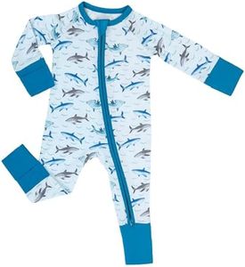 LollyBanks Baby Bamboo Pajamas for Boys, Long Sleeve Baby Romper with 2-Way Zipper, 95% Viscose from Bamboo and 5% Spandex, Stretchy and Breathable Infant Sleepers, Soft Newborn Romper (Shark Print)