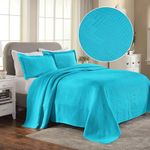 Superior Geometric Fret Bedspread with Matching Pillow Shams, Twin, Peacock Blue, 2-Pieces