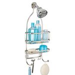 iDesign York Metal Wire Hanging Shower Caddy, Extra Wide Space for Shampoo, Conditioner, and Soap with Hooks for Razors, Towels, and More, 10" x 4" x 22", Satin Silver