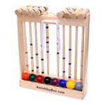 AmishToyBox.com Deluxe Croquet Game Set - 8 Player - with Wooden Stand (Four 28" Handles/Four 32" Handles)