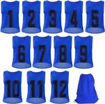 Yaegoo 12 Pack Scrimmage Training Vest, Numbered Practice Jerseys with Carry Bag for Soccer Basketball Football Volleyball (Blue, Large)