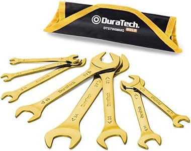 DURATECH Super-Thin Open End Wrench Set, Metric, 8-Piece, 5.5mm to 27 mm, Titanium Plating, Slim Spanner Set with Rolling Pouch