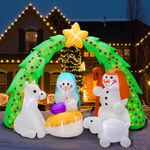 Joyfizzle 10FT Length Xmas Tree Inflatables and Snowmen Family Decorations, Snowmen Inflatables with Xmas Tree Arch Built in Led Lights for Christmas Yard Outdoor Decoration