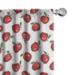 Ambesonne Fruits Window Curtains, Repeating Funny and Simplistic Cartoon Apples Juicy Delicious Eats Art, Lightweight Decor 2-Panel Set with Rod Pocket, Pair of - 28" x 63", Dark Coral White Green