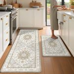 tubeamin Boho Kitchen Mats for Floor 2 Piece Set Anti Fatigue Cushioned PVC Kitchen Rugs Non Slip Waterproof Farmhouse Mats 2/5 Inch Comfort Standing Mat for Sink, Laundry, 24"x39"+24"x59",C4
